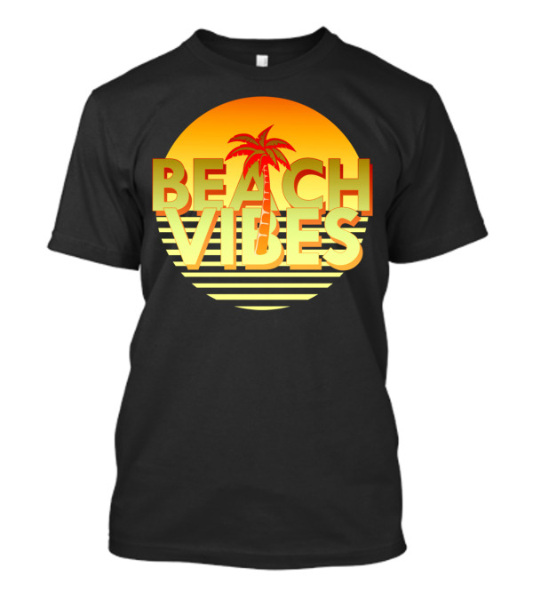 Beach Vibes Palm Tree Sunset Stripes Retro T-Shirt