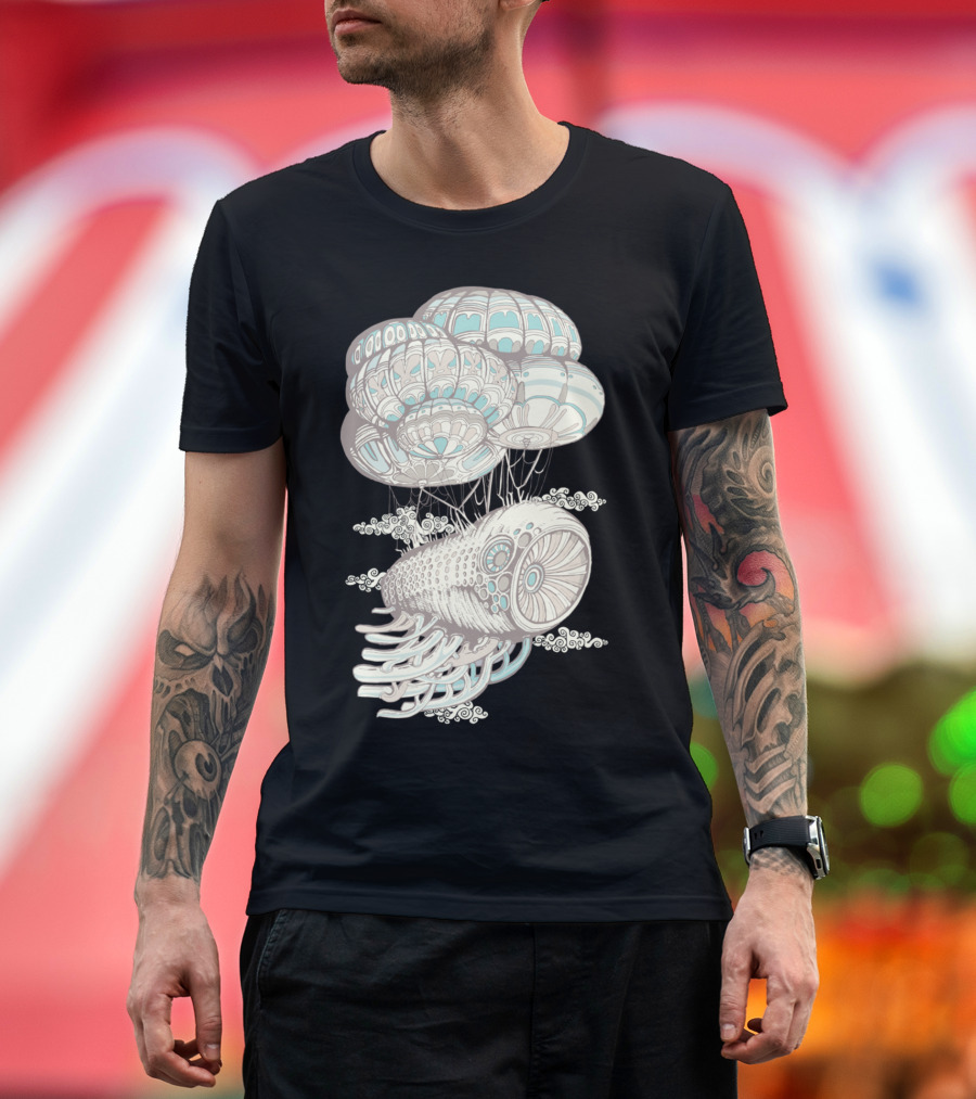 Craft Surreal Floating Airship Creature with Intricate Parachutes T-Shirt