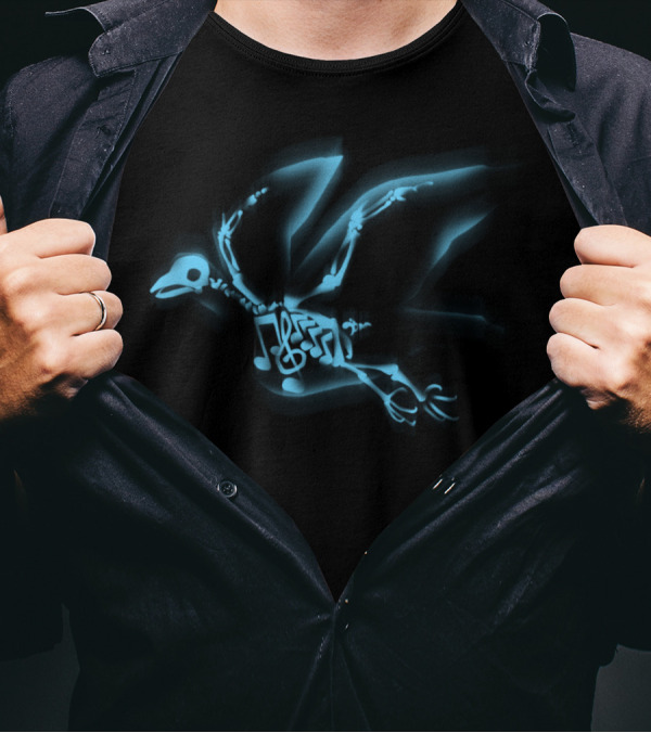 From Inside Music Notes Glowing Bird Skeleton T-Shirt