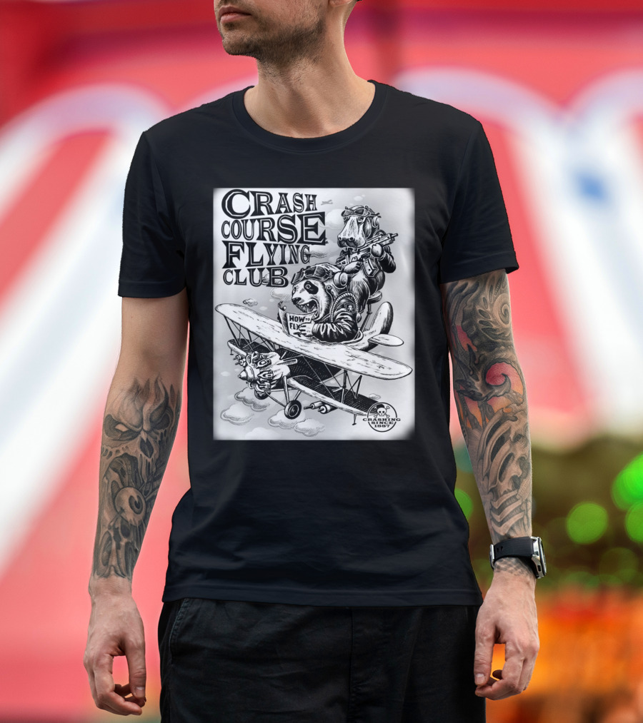 CRASH COURSE FLYING CLUB 1887 HOW TO FLY ANIMALS ON VINTAGE AIRPLANE T-Shirt