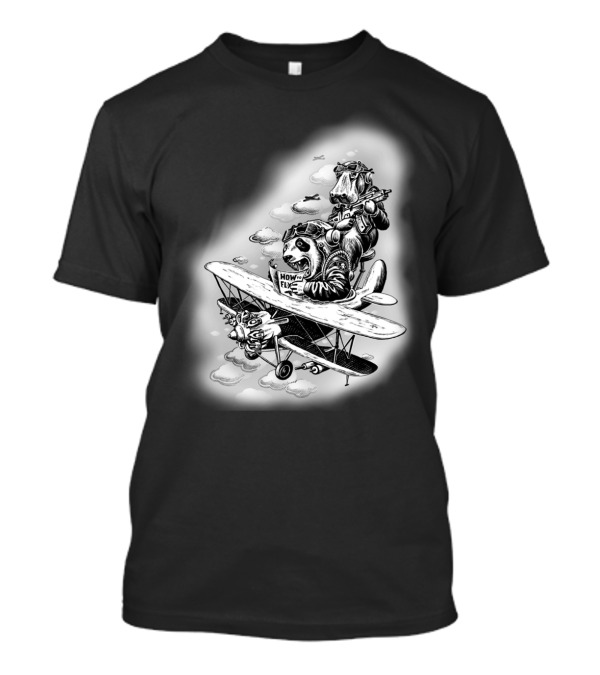 CRASH COURSE HOW TO FLY PILOT PANDA AND DOG IN VINTAGE PLANE T-Shirt