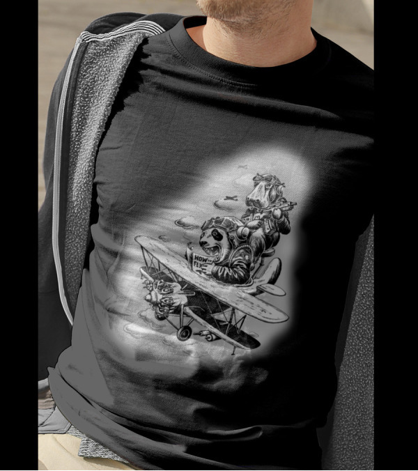 CRASH COURSE HOW TO FLY PILOT PANDA AND DOG IN VINTAGE PLANE T-Shirt