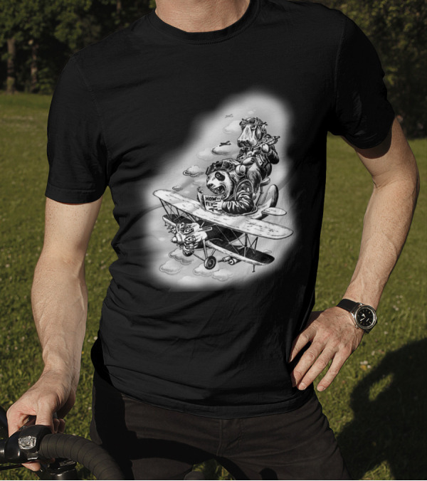 CRASH COURSE HOW TO FLY PILOT PANDA AND DOG IN VINTAGE PLANE T-Shirt