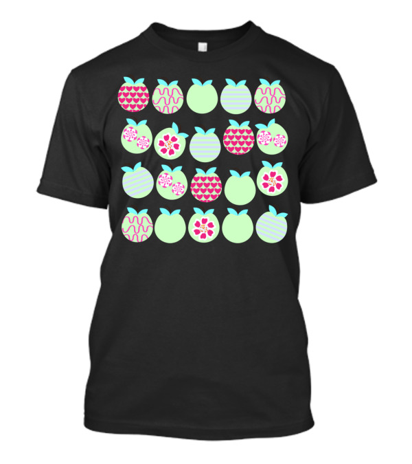 Apples Hearts Flowers Stripes Patterns On Pastel Green Circles T-Shirt
