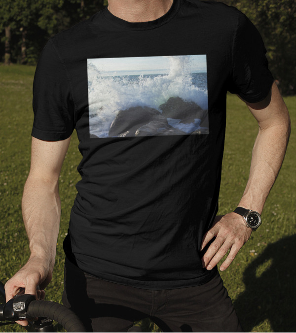Crashing Waves On Rocky Shoreline Ocean Scene T-Shirt