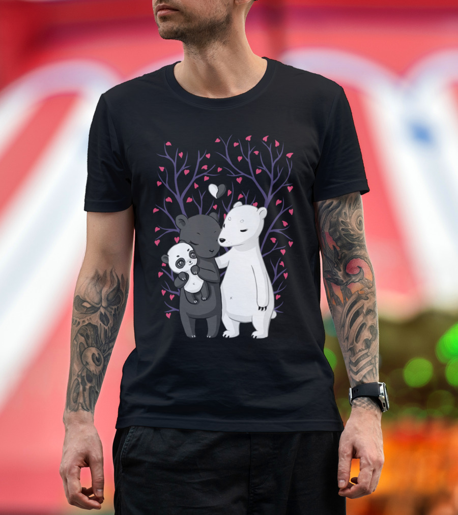 Bear Family Love with Hearts and Tree Background T-Shirt