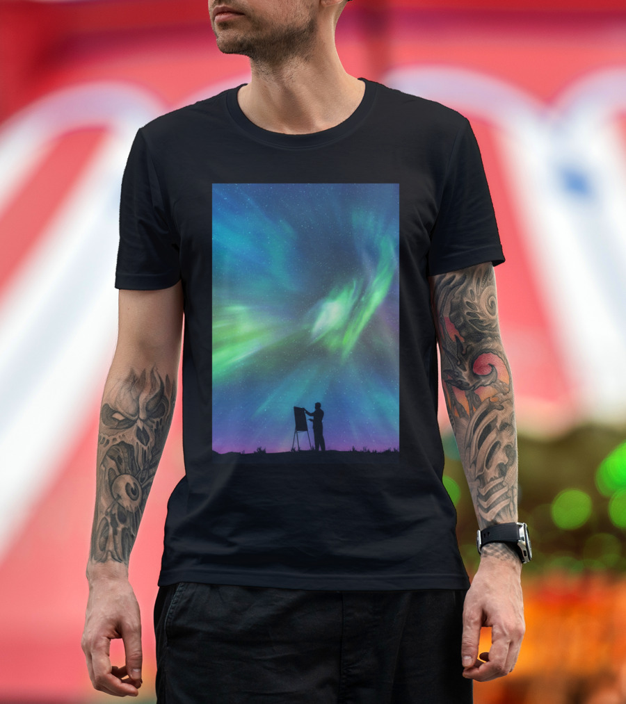 Borealis Painter Under Northern Lights Canvas T-Shirt