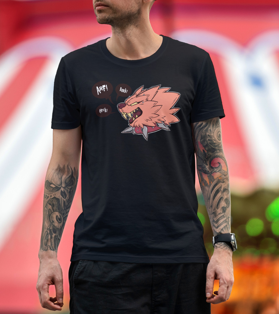 Bork Warwulf Arf Bork Heck Fierce Cartoon Canine with Spiked Collar T-Shirt