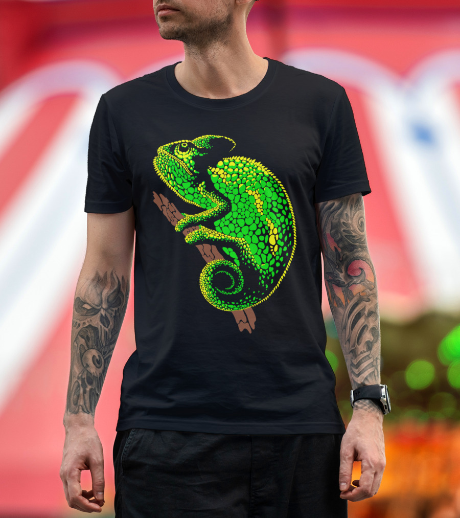 Arboreal Chameleon Neon Green Reptile Perched on Branch T-Shirt