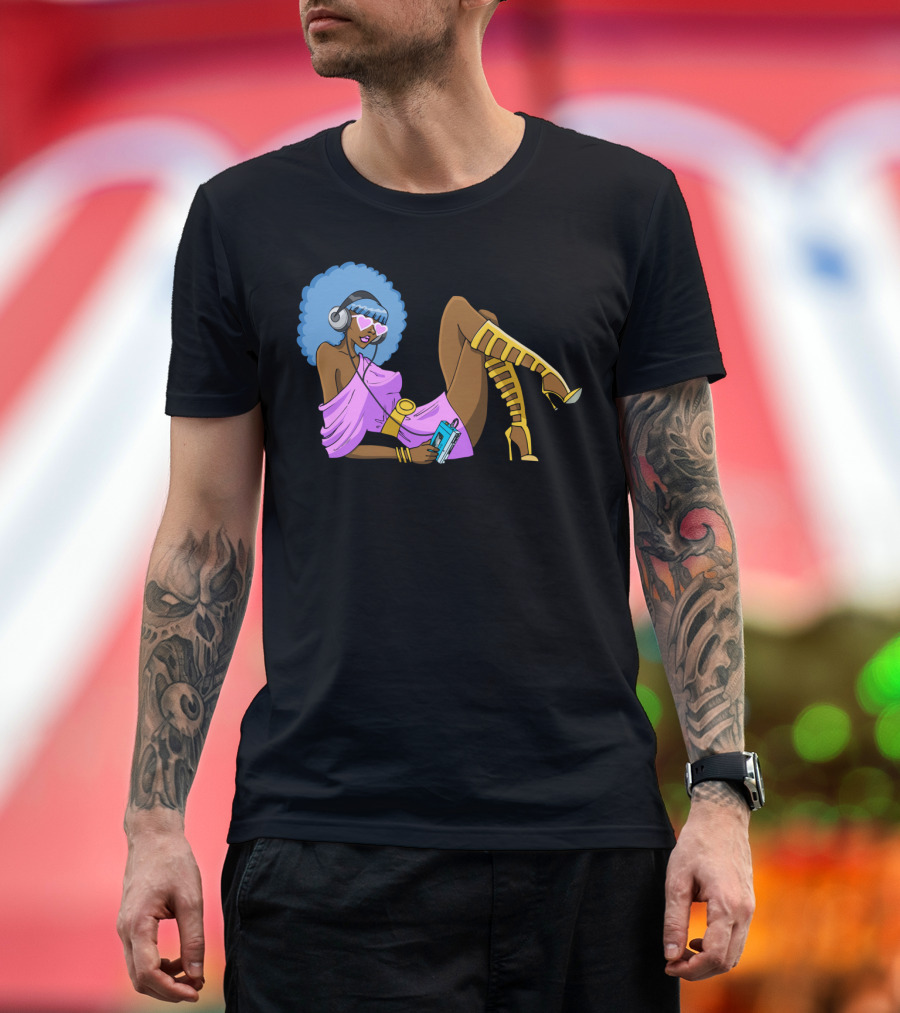 FUNKY GIRL Purple Outfit Headphones Blue Afro T-Shirt
