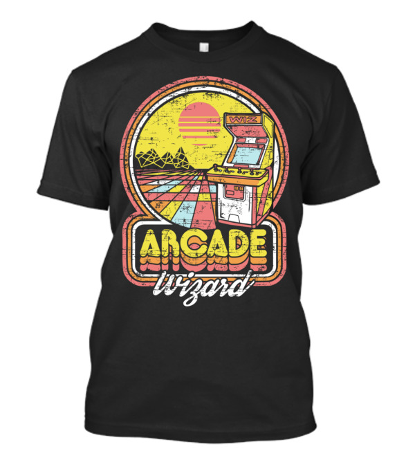 Arcade Wizard Retro Sunset Wiz Machine T-Shirt