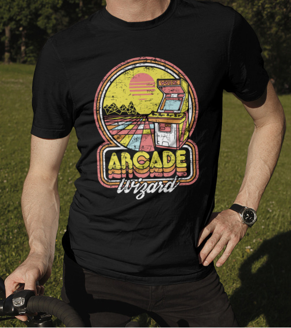 Arcade Wizard Retro Sunset Wiz Machine T-Shirt
