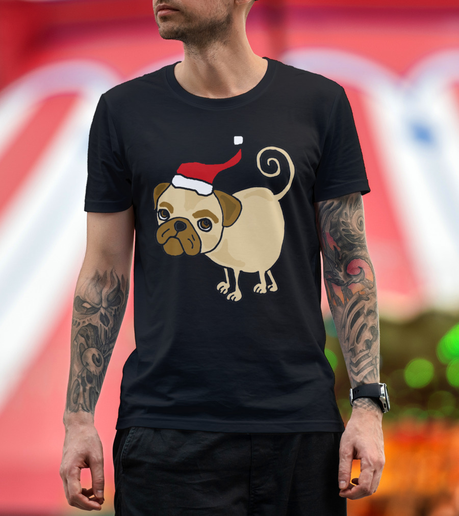 Funny Christmas Pug With Santa Hat Original T-Shirt