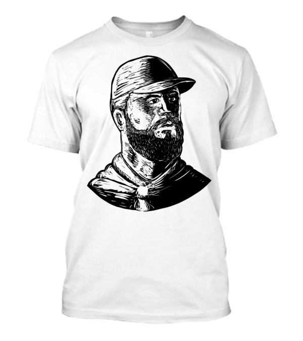 Bearded Chef Scratchboard Drawing With Cap And Beard T-Shirt