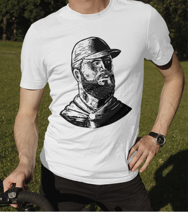 Bearded Chef Scratchboard Drawing With Cap And Beard T-Shirt
