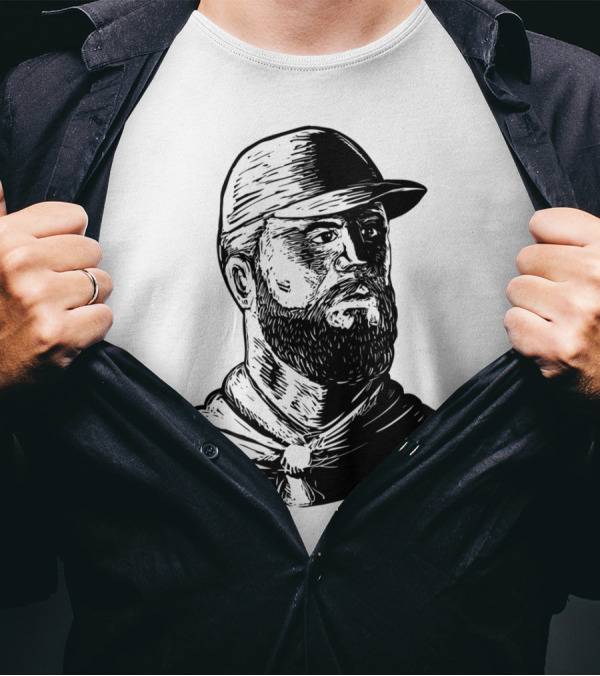 Bearded Chef Scratchboard Drawing With Cap And Beard T-Shirt