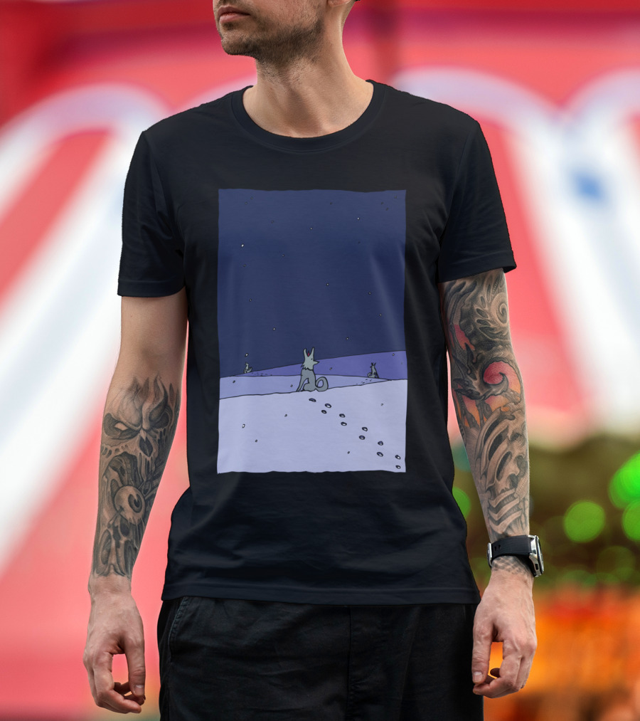 Dogs In Winter Night Starry Sky Scene T-Shirt