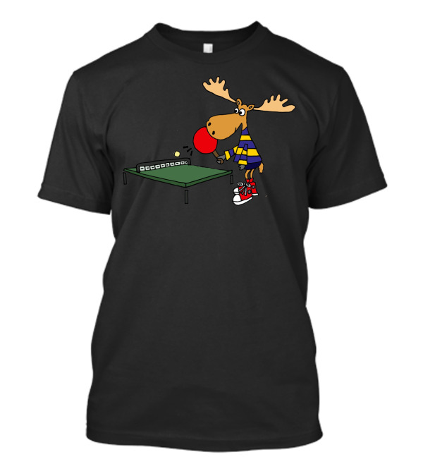Funny Cool Moose Playing Table Tennis In Striped Shirt And Sneakers T-Shirt