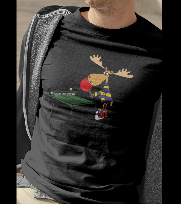 Funny Cool Moose Playing Table Tennis In Striped Shirt And Sneakers T-Shirt