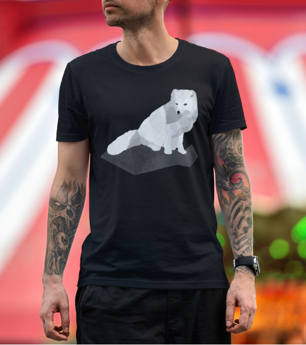 Premium T-Shirt: Arctic Fox Sitting on Dark Geometric Shape T-Shirt Arctic Fox Sitting on Dark Geometric Shape T-Shirt