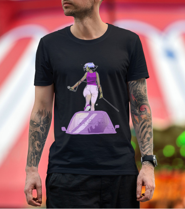 Premium T-Shirt: Cree Character on Car with Microphone and Sword T-Shirt Cree Character on Car with Microphone and Sword T-Shirt
