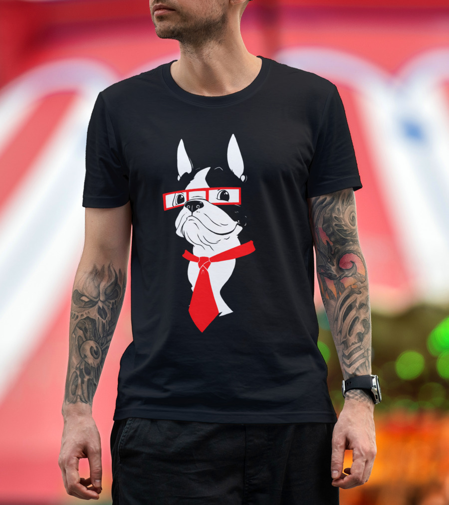 Boston Terrier Red Glasses and Tie T-Shirt
