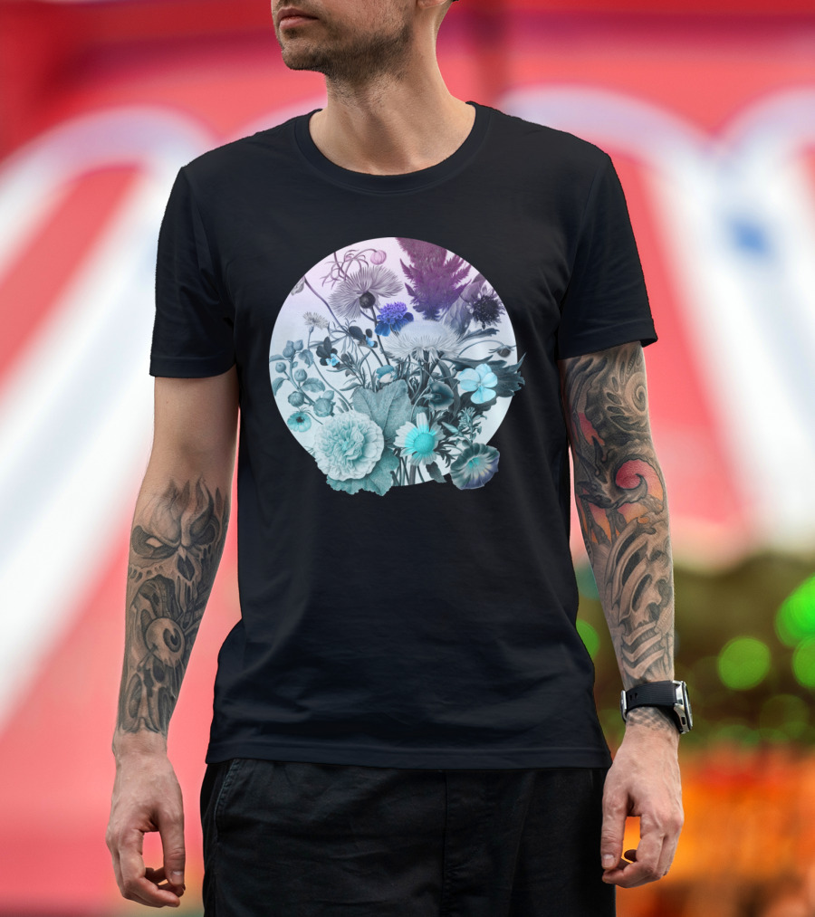 Botanica Floral Circle Gradient Blue and Purple Blooms T-Shirt