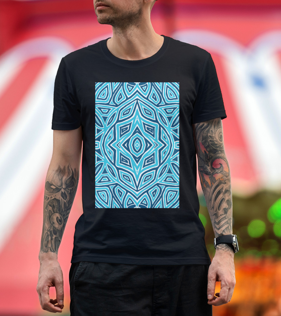 Rose Bud Blue Pattern Geometric Mandala T-Shirt
