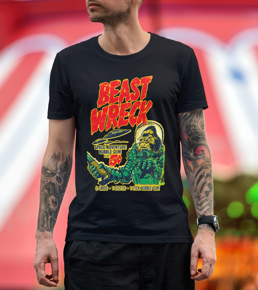 BEAST WRECK SPACE ADVENTURE BUBBLE GUM 5¢ 5 CARDS 1 STICKER 1 STICK BUBBLE GUM T-Shirt
