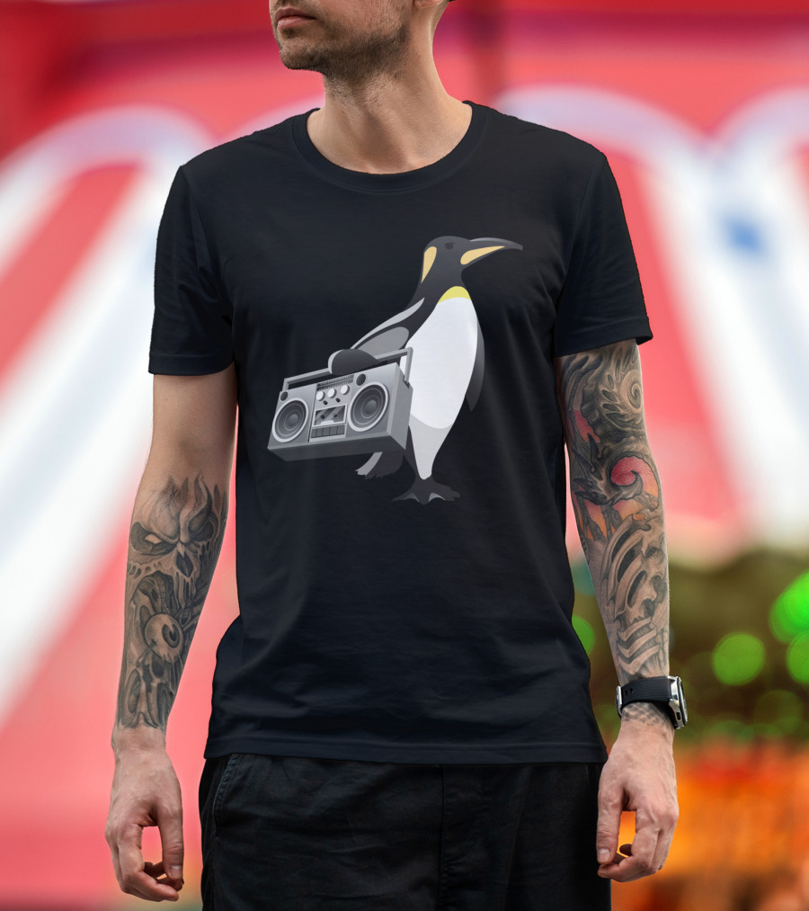 Beat Kingdom Ice Cold Penguin with Boombox Beats T-Shirt