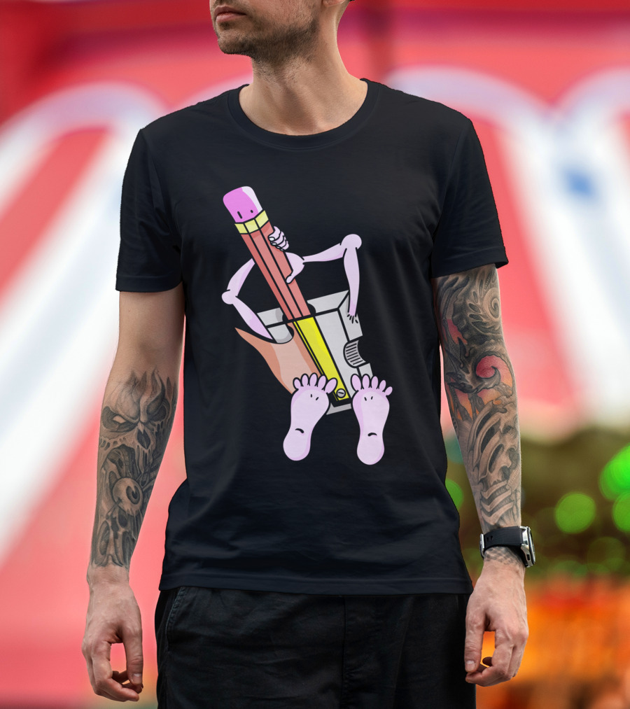 Pencil with Human Features Riding a Sharpener T-Shirt