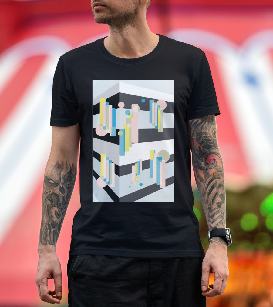 Bounce Geometric Shapes Multicolor Rectangles and Circles T-Shirt