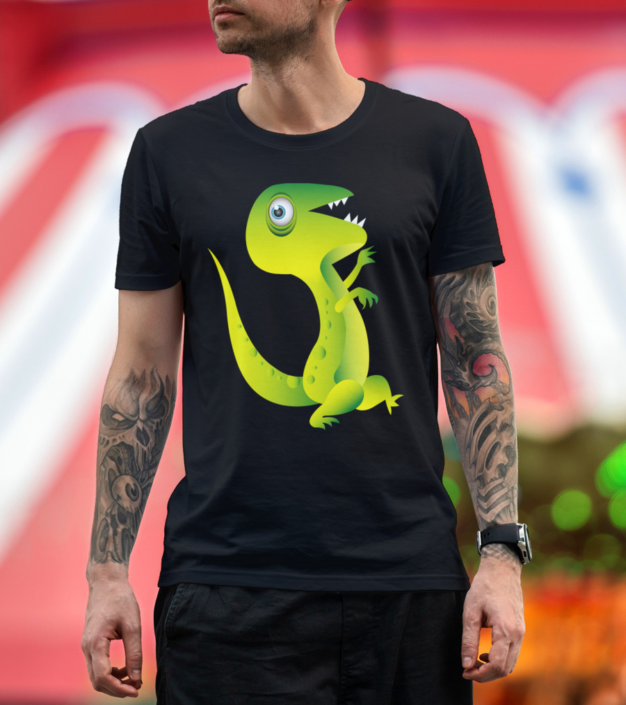 Running Cute Dinosaur Cartoon Playful Green T-Rex T-Shirt