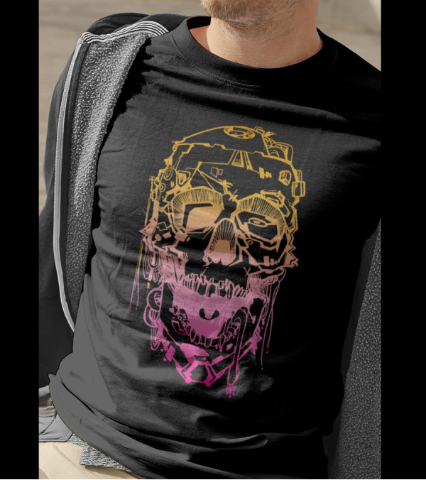 Technoir Zombies Don't Surf Neon Cyberpunk Skull T-Shirt