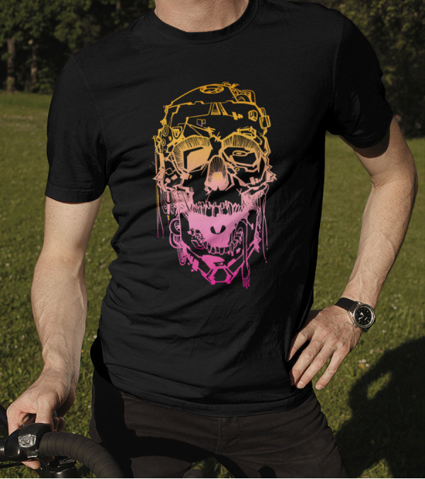 Technoir Zombies Don't Surf Neon Cyberpunk Skull T-Shirt