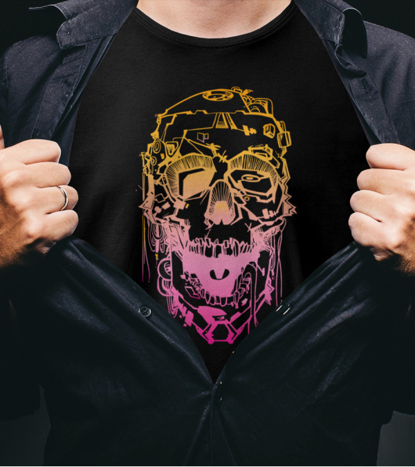 Technoir Zombies Don't Surf Neon Cyberpunk Skull T-Shirt