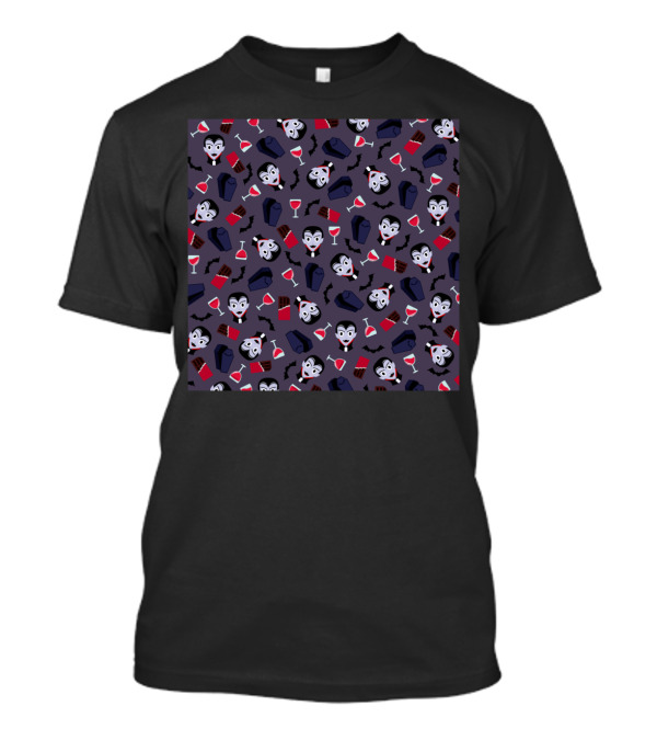 Fancy Vampire Pattern With Coffins, Bats, And Wine Glasses T-Shirt