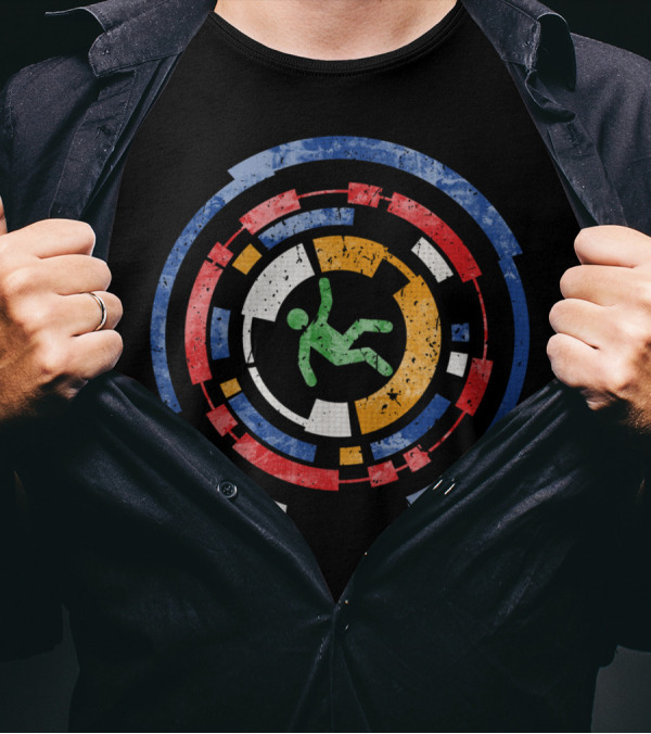 Tecno Hole Falling Figure Inside Colorful Circular T-Shirt