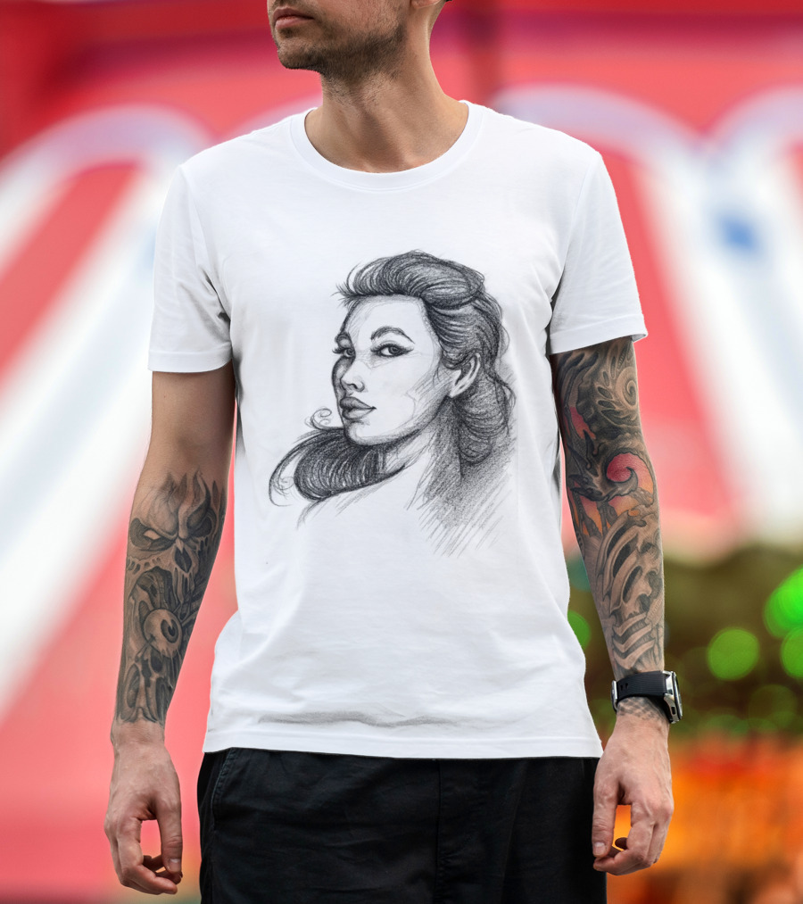 Beautiful Woman Pencil Sketch T-Shirt