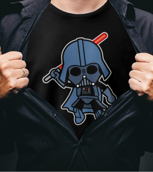 Cartoon Vader Attacks Lightsaber Iconic T-Shirt