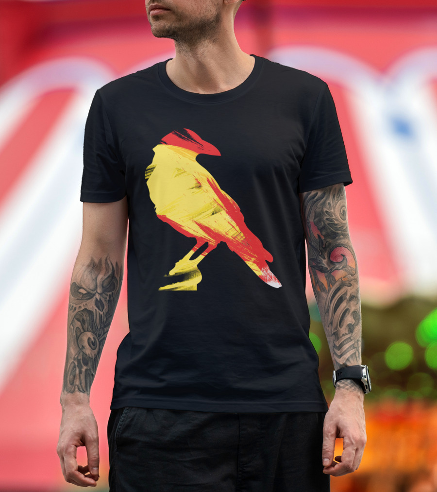 Crows Will Never Be Black Again Yellow Red Brushstroke Bird T-Shirt