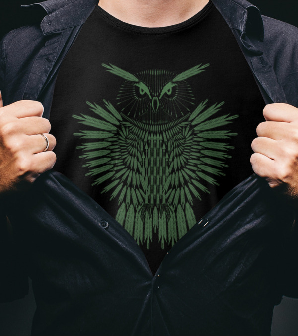 Arrow Owl Forest Green Mandala T-Shirt