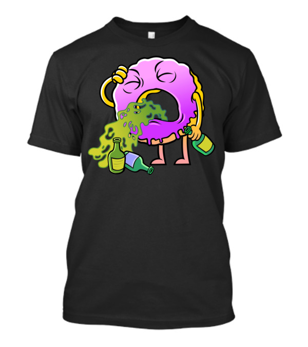 Donut Drinking Booze Vomit Cartoon T-Shirt