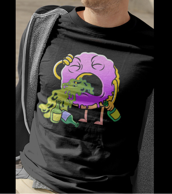 Donut Drinking Booze Vomit Cartoon T-Shirt