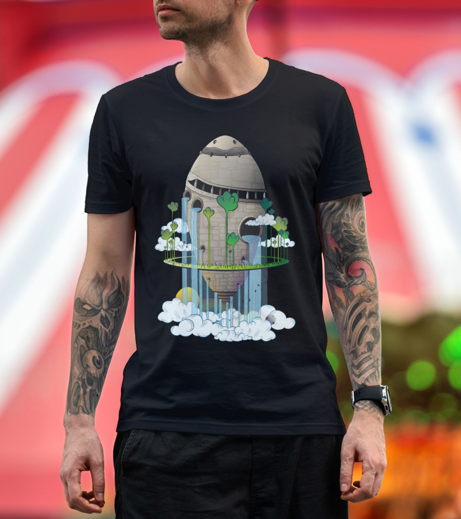 The Ancient Floating Island with Waterfalls and Clouds T-Shirt