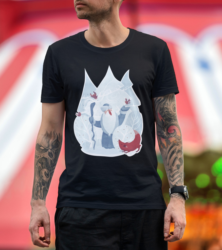 Father Frost Winter Scene with Fox and Birds T-Shirt