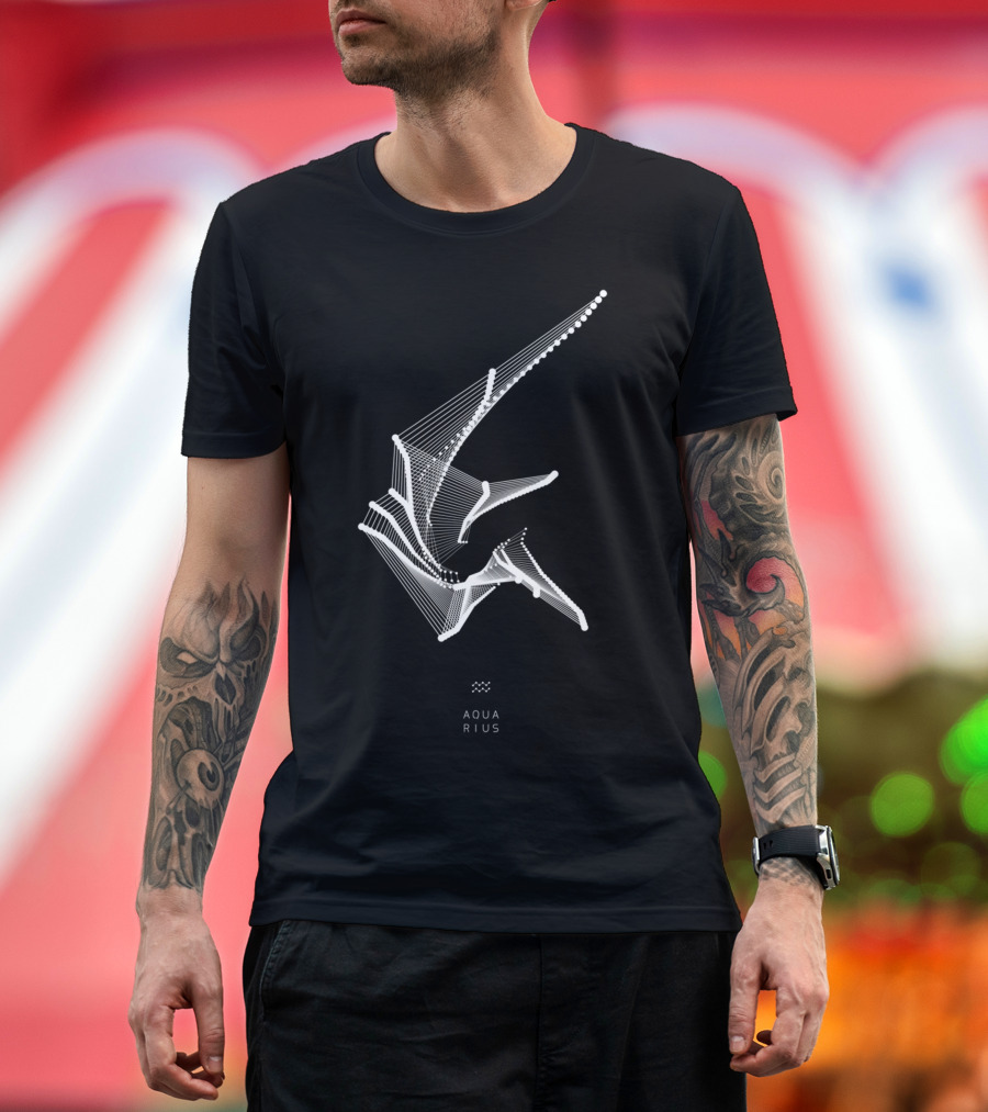 AQUARIUS Geometric Line Art Zodiac T-Shirt