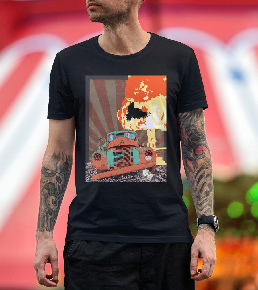 The Atomik Old Rusted Truck and Exploding Mushroom Cloud with Crow T-Shirt