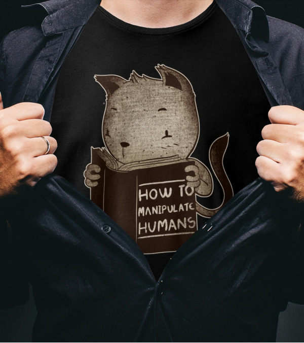 Cat Reading How To Manipulate Humans Book T-Shirt