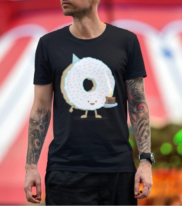 Premium T-Shirt: The Birthday Party Donut with Sprinkles Holding Cake T-Shirt The Birthday Party Donut with Sprinkles Holding Cake T-Shirt